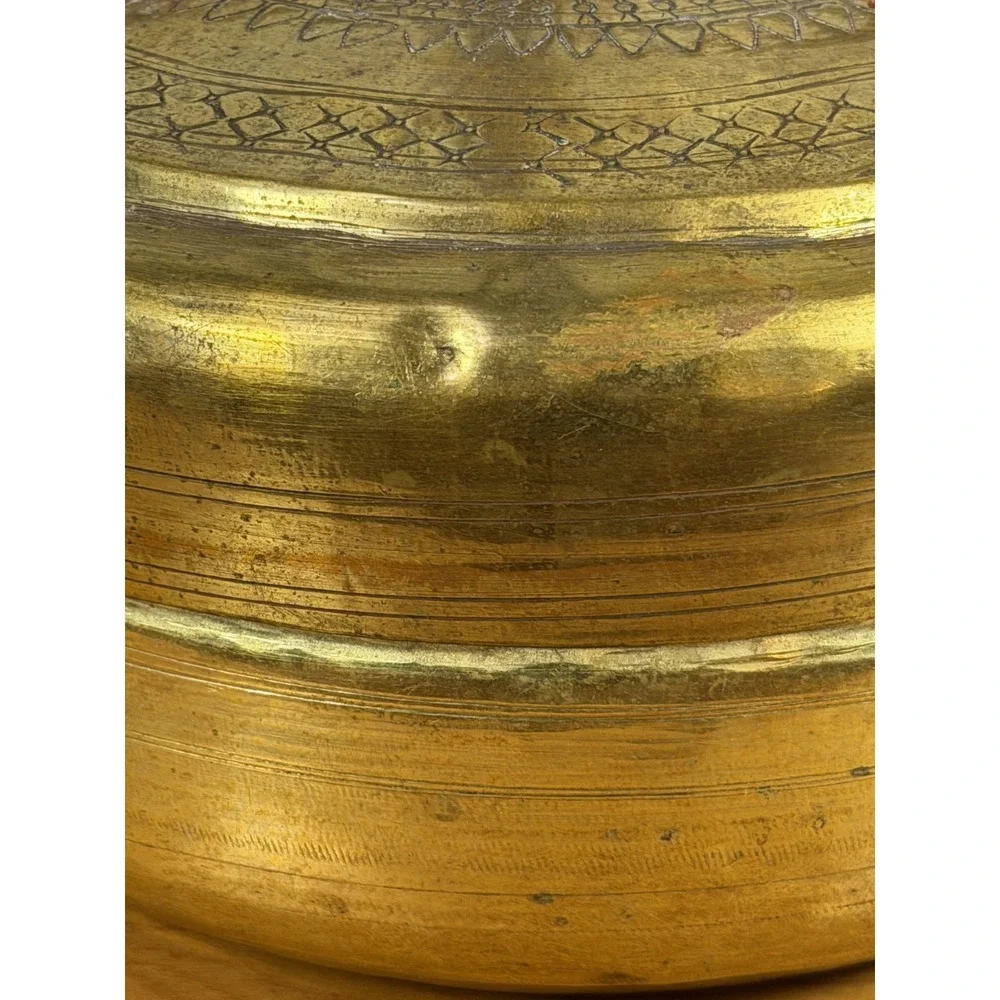 Indian Brass Etched Donut Box Chapati Canister Bowl Lidded Eclectic 8